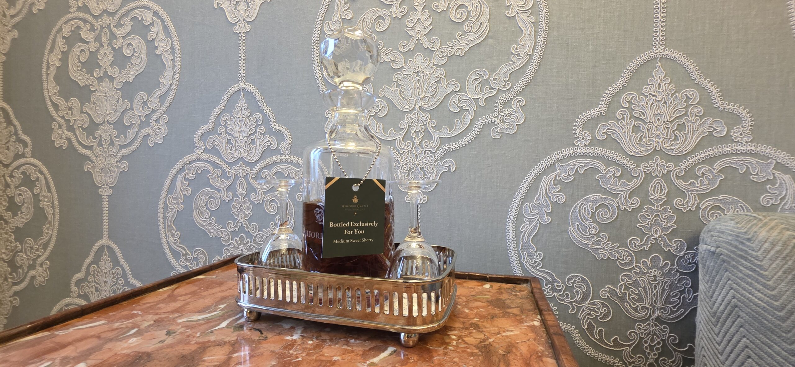 Complimentary bottle of sherry for our Ashford Castle stay