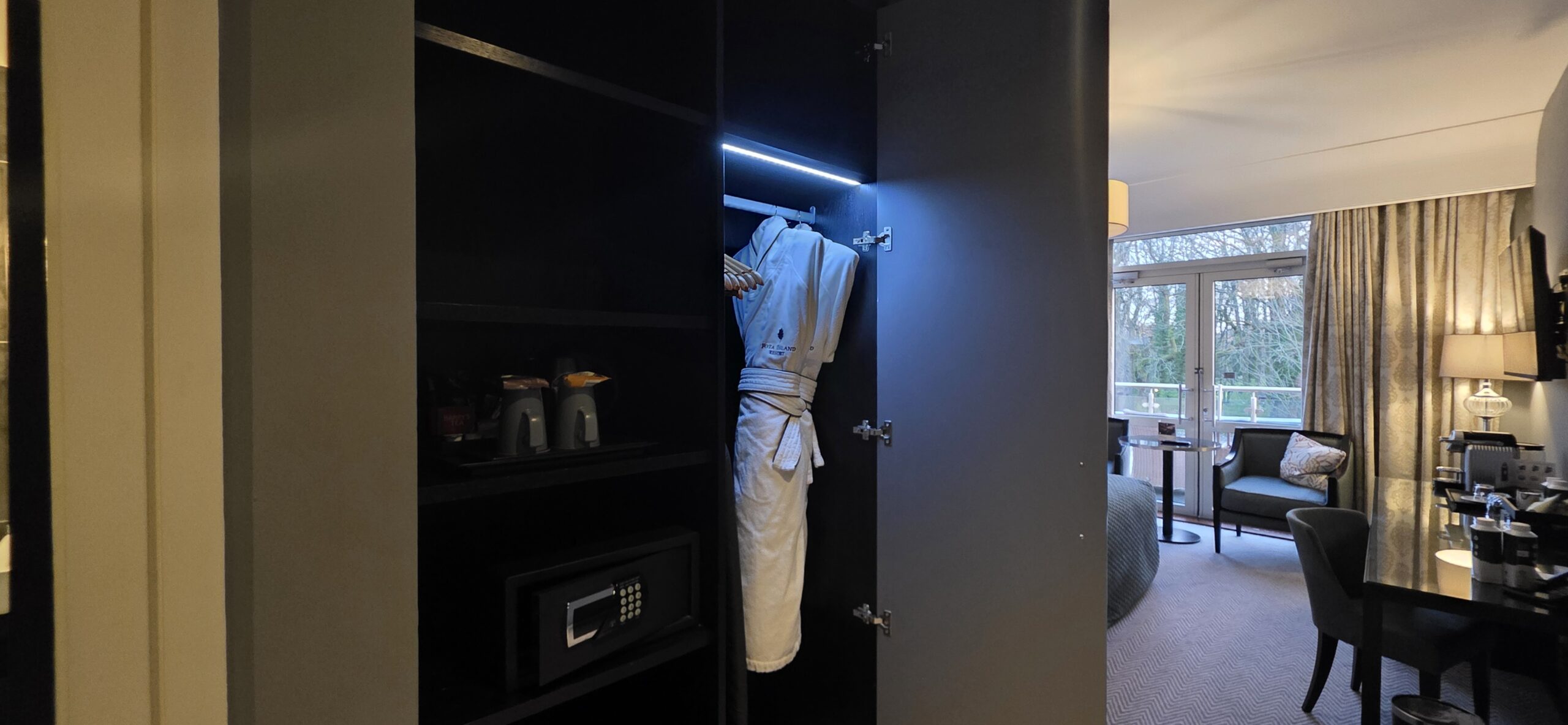 Luxury guest room and private island grounds at Fota Island Resort and Spa in County Cork.