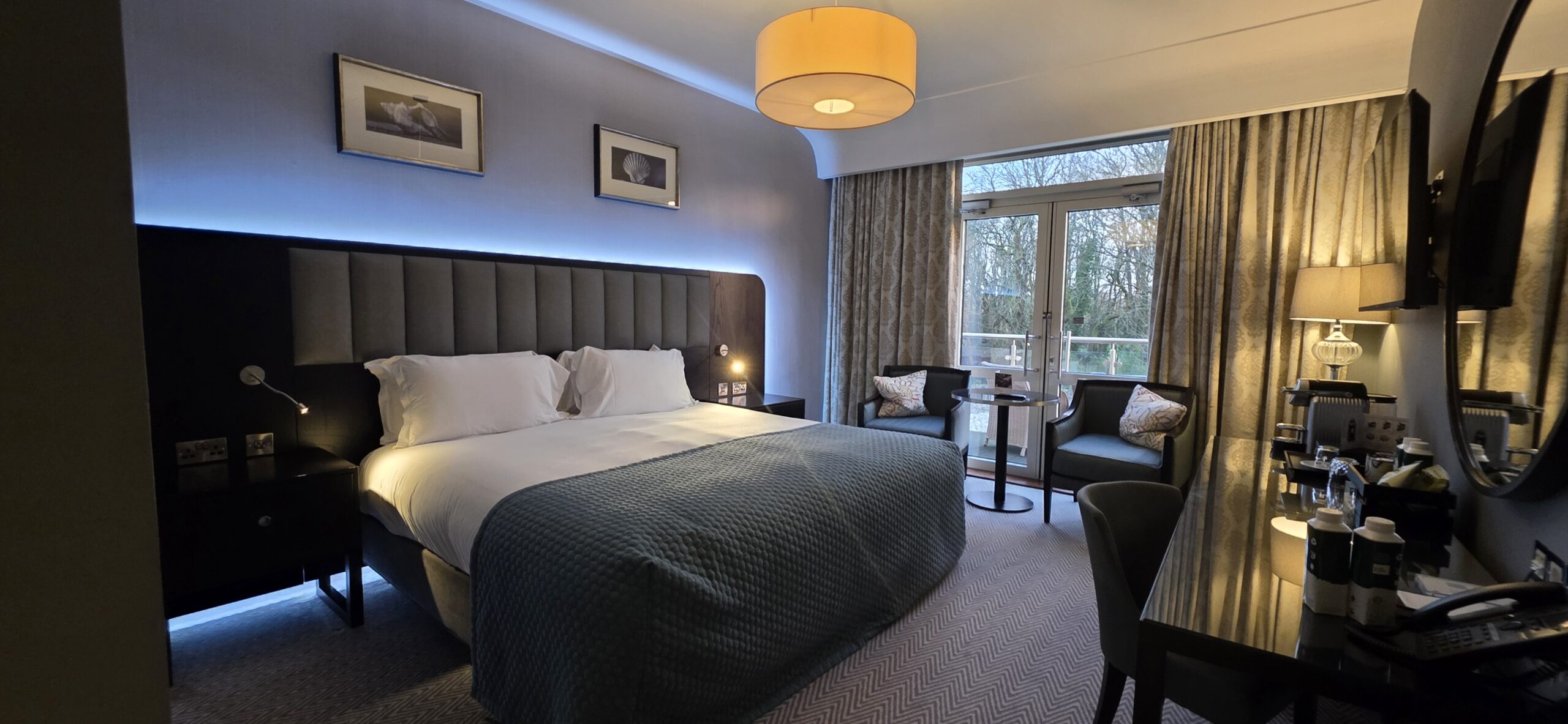 Luxury guest room and private island grounds at Fota Island Resort and Spa in County Cork.