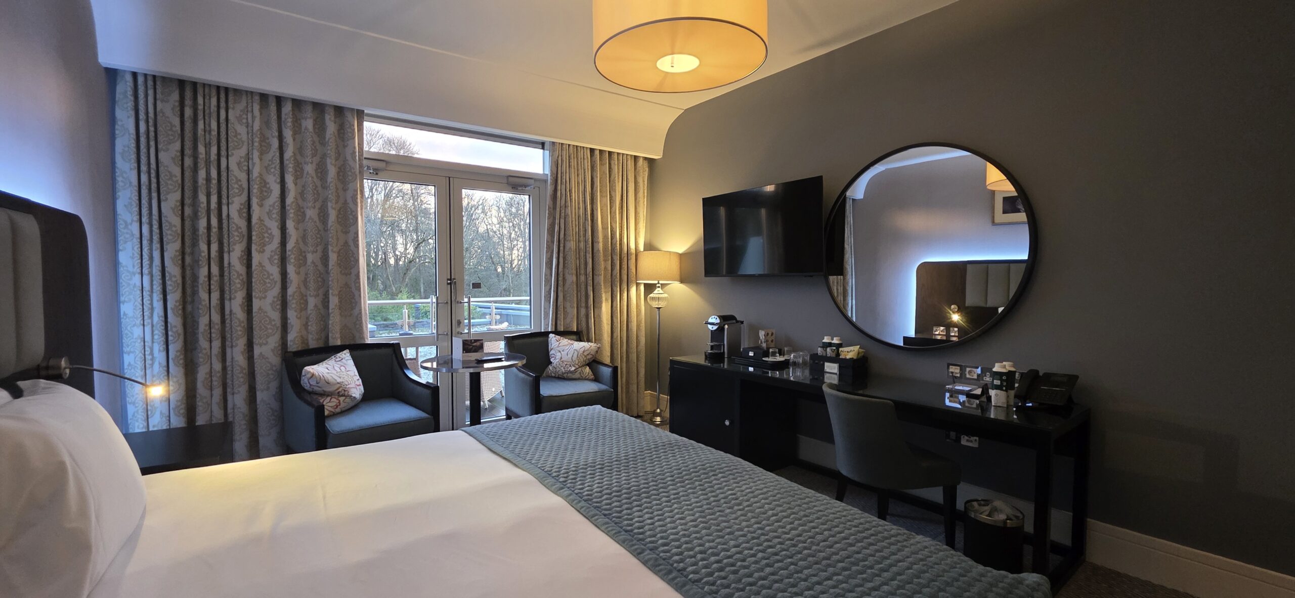 Luxury guest room and private island grounds at Fota Island Resort and Spa in County Cork.